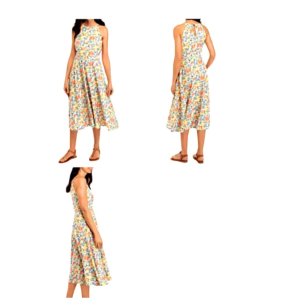 Chaps Sleeveless Cottage Fit & Flair Floral Midi Dress with Pockets